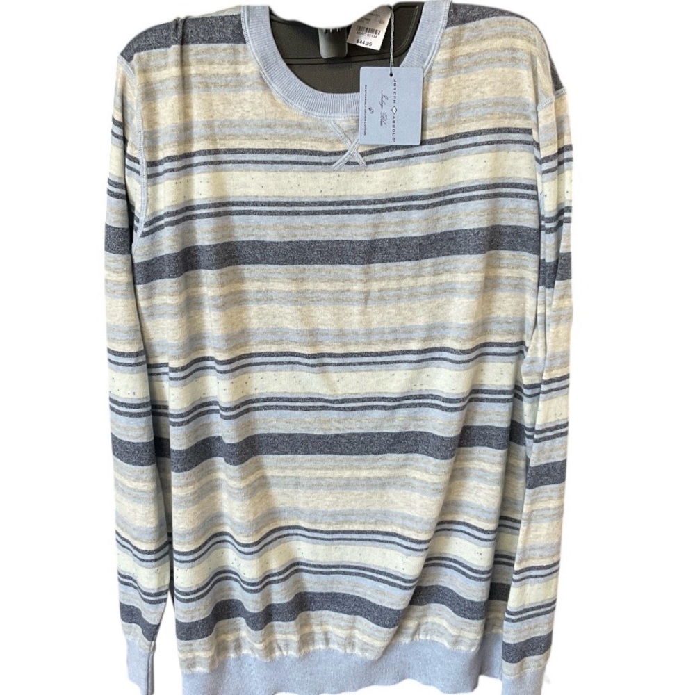 Joseph Abboud Light Blue, Gray & Cream Striped Crewneck Sweater